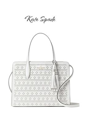 Kate Spade Rowe Perforated Leather Medium Top Zip Satchel Crossbody White